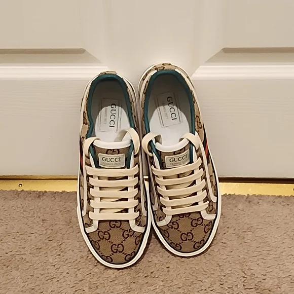 GG Brown and White Designer Sneakers - Picture 2 of 6